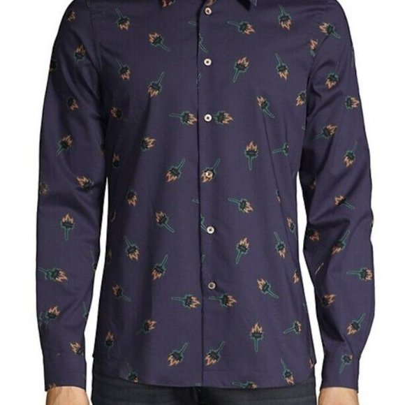 Current PS PAUL SMITH - Flames/trophy blue printed shirt - Sz L - Picture 5 of 13